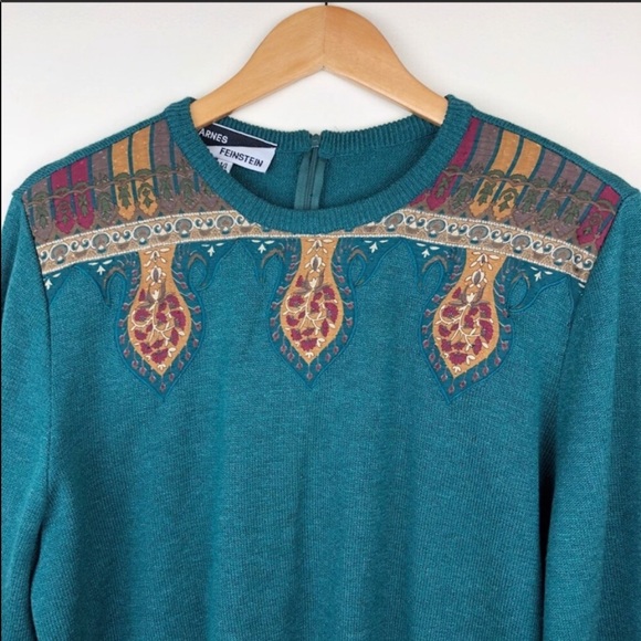 Vintage Embellished Blue Sweater Size L - Picture 2 of 8